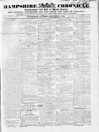 cover page of Hampshire Chronicle published on December 4, 1869