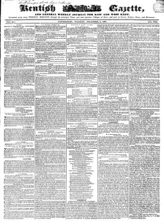 cover page of Kentish Gazette published on December 5, 1837