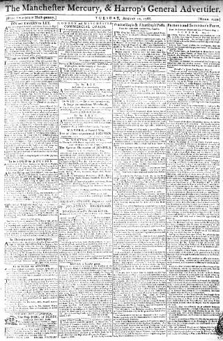 cover page of Manchester Mercury published on August 12, 1788