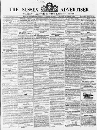 cover page of Sussex Advertiser published on April 26, 1859