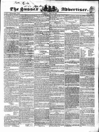 cover page of Sussex Advertiser published on April 26, 1842