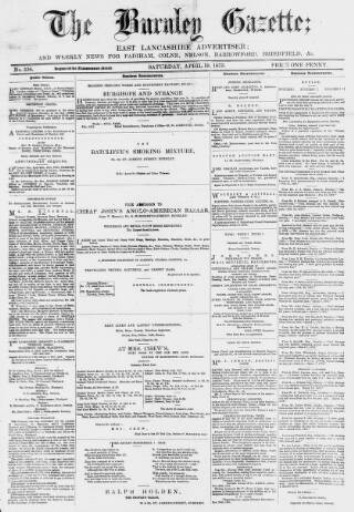 cover page of Burnley Gazette published on April 19, 1873