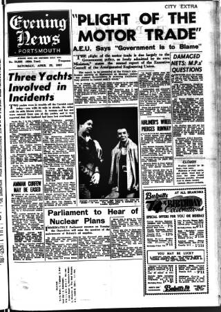 cover page of Portsmouth Evening News published on April 27, 1957