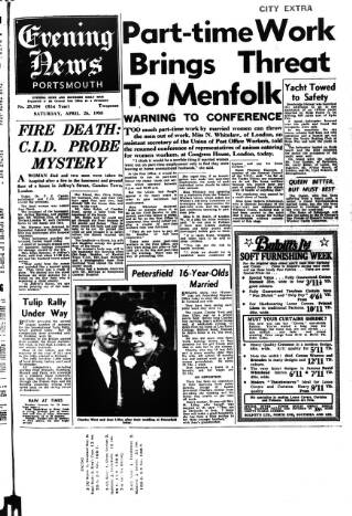 cover page of Portsmouth Evening News published on April 26, 1958