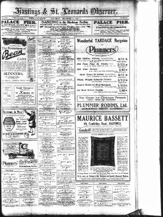 cover page of Hastings and St Leonards Observer published on December 4, 1926