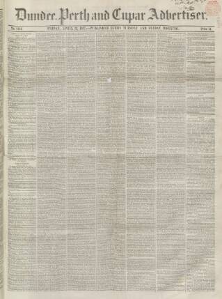 cover page of Dundee, Perth, and Cupar Advertiser published on April 23, 1847