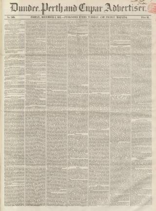 cover page of Dundee, Perth, and Cupar Advertiser published on December 3, 1847