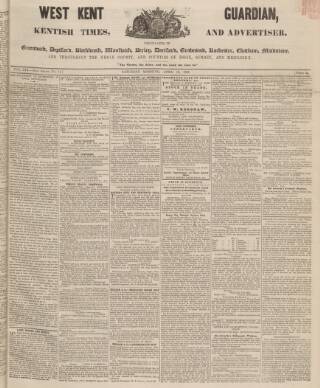 cover page of West Kent Guardian published on April 19, 1851