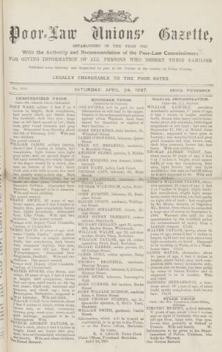 cover page of Poor Law Unions' Gazette published on April 24, 1897