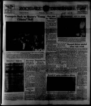 cover page of Rochdale Observer published on March 1, 1961