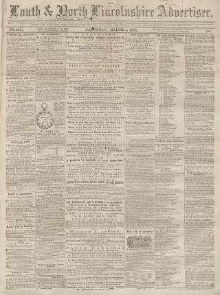 cover page of Louth and North Lincolnshire Advertiser published on March 1, 1862