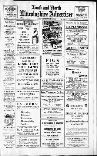 cover page of Louth and North Lincolnshire Advertiser published on April 26, 1952