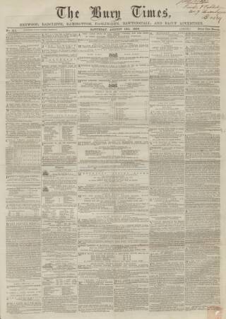 cover page of Bury Times published on August 13, 1859