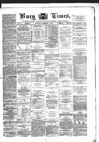 cover page of Bury Times published on December 4, 1869
