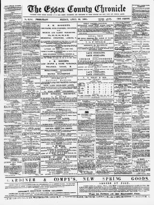 cover page of Chelmsford Chronicle published on April 25, 1890