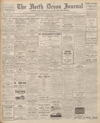 cover page of North Devon Journal published on August 11, 1938
