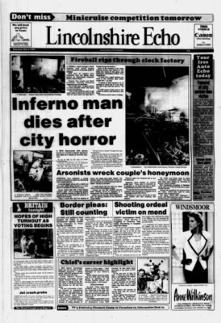 cover page of Lincolnshire Echo published on May 3, 1990