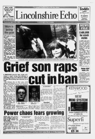 cover page of Lincolnshire Echo published on April 23, 1991