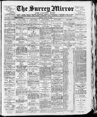 cover page of Surrey Mirror published on April 26, 1918