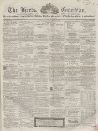 cover page of Herts Guardian published on March 1, 1856