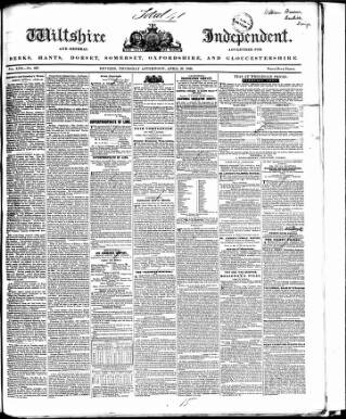 cover page of Wiltshire Independent published on April 26, 1849