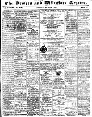 cover page of Devizes and Wiltshire Gazette published on August 11, 1853