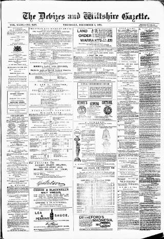 cover page of Devizes and Wiltshire Gazette published on December 5, 1878