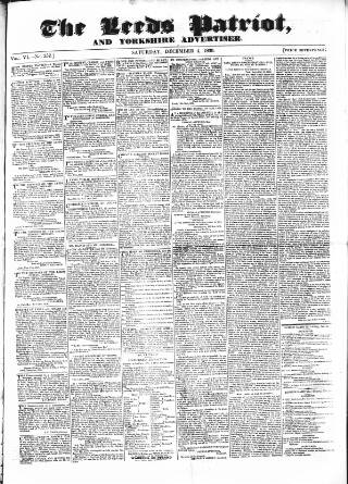 cover page of Leeds Patriot and Yorkshire Advertiser published on December 4, 1830