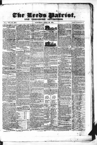 cover page of Leeds Patriot and Yorkshire Advertiser published on April 30, 1831