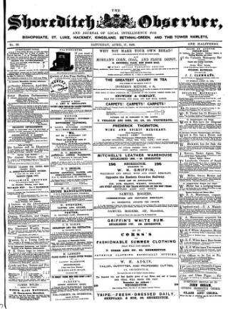 cover page of Shoreditch Observer published on April 17, 1858