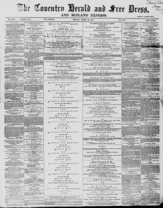 cover page of Coventry Herald published on April 26, 1867