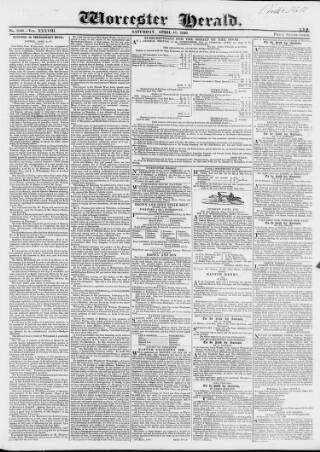 cover page of Worcester Herald published on April 17, 1830