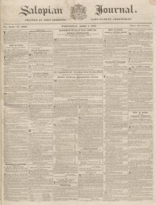 cover page of Salopian Journal published on April 8, 1835