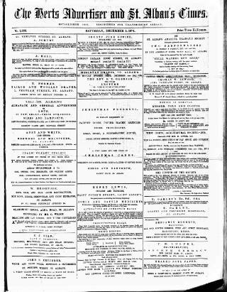 cover page of Herts Advertiser published on December 5, 1874