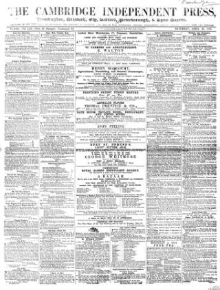 cover page of Cambridge Independent Press published on April 24, 1858