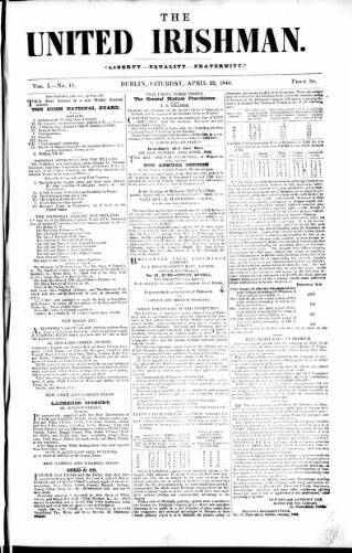 cover page of United Irishman published on April 22, 1848