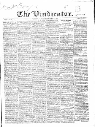 cover page of Vindicator published on March 1, 1843