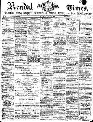 cover page of Kendal Mercury published on April 25, 1868