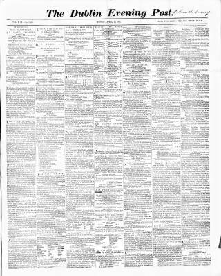 cover page of Dublin Evening Post published on April 23, 1861