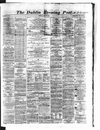 cover page of Dublin Evening Post published on April 16, 1867