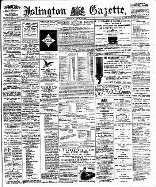 cover page of Islington Gazette published on April 16, 1896