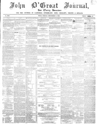cover page of John o' Groat Journal published on December 5, 1856