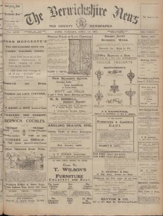 cover page of Berwickshire News and General Advertiser published on April 19, 1910