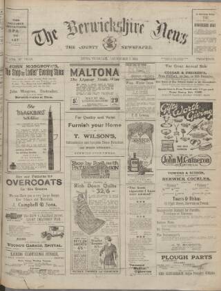 cover page of Berwickshire News and General Advertiser published on December 5, 1922