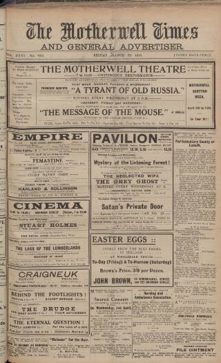 cover page of Motherwell Times published on March 29, 1918