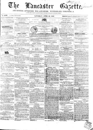 cover page of Lancaster Gazette published on April 26, 1856