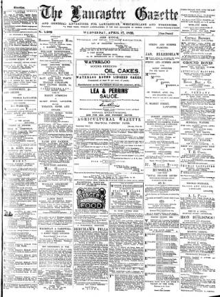 cover page of Lancaster Gazette published on April 17, 1889