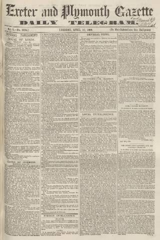 cover page of Exeter and Plymouth Gazette Daily Telegrams published on April 27, 1869