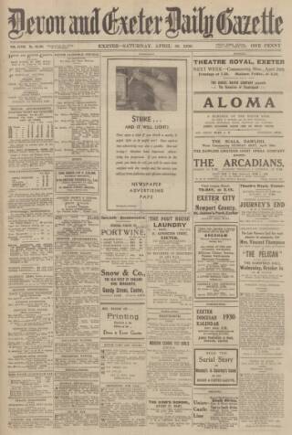 cover page of Exeter and Plymouth Gazette published on April 26, 1930