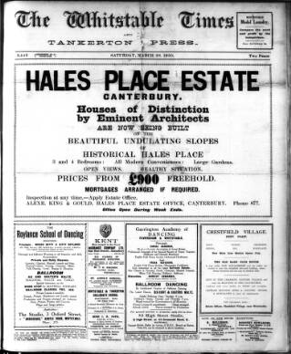 cover page of Whitstable Times and Herne Bay Herald published on March 29, 1930